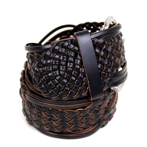 BRAIDED WOVEN BROWN BONDED LEATHER 2"Wd CORSET DRESS CASUAL WOMEN'S BELT S (B60 - Picture 5 of 12